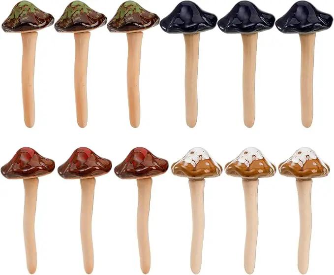 Peohud 12 Pack Ceramic Garden Mushrooms, Lawn Ornament Decor Mushrooms for Fairy Garden, Yard, Indoor, Outdoor, 4.7 Inch by GreenHaven Gardens
