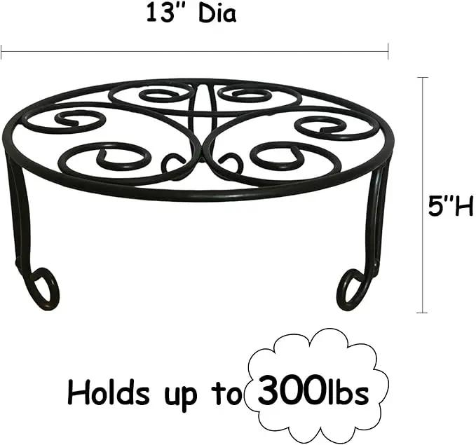 2 Pack 13'' Diameter Metal Plant Stand for Large Plant/Flower Pot Heavy Duty Potted Holder Indoor Outdoor Rustproof Iron Display Stand,Black by GreenHaven Gardens