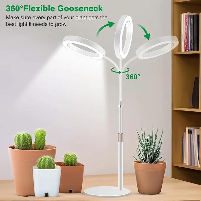 Grow Lights for Indoor Plants, Full Spectrum Desk Plant Light for Growing Small Plant, 80 LED Halo Plant Grow Light with Base, 6/12/16H Timer, 3 Light Modes,Height Adjustable 16.5-24.5" by GreenHaven Gardens