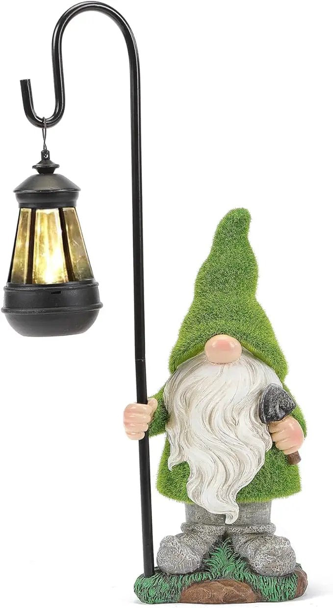 Flocked Garden Gnome Statue, Large Outdoor Gnome with Solar Lights, Funny Garden Figurines for Outdoor Home Yard Decor (15.8 Inch Tall) by GreenHaven Gardens