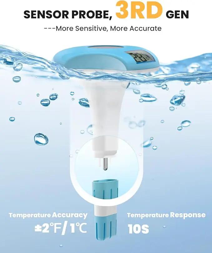 BALDR Pool Thermometer Floating Easy Read, IPX8 Waterproof, Solar Powered Digital Pool Thermometer with LCD Screen,Suitable for Swimming Pool/Hot Tub/Hot Spring/Aquarium (Blue) by GreenHaven Gardens