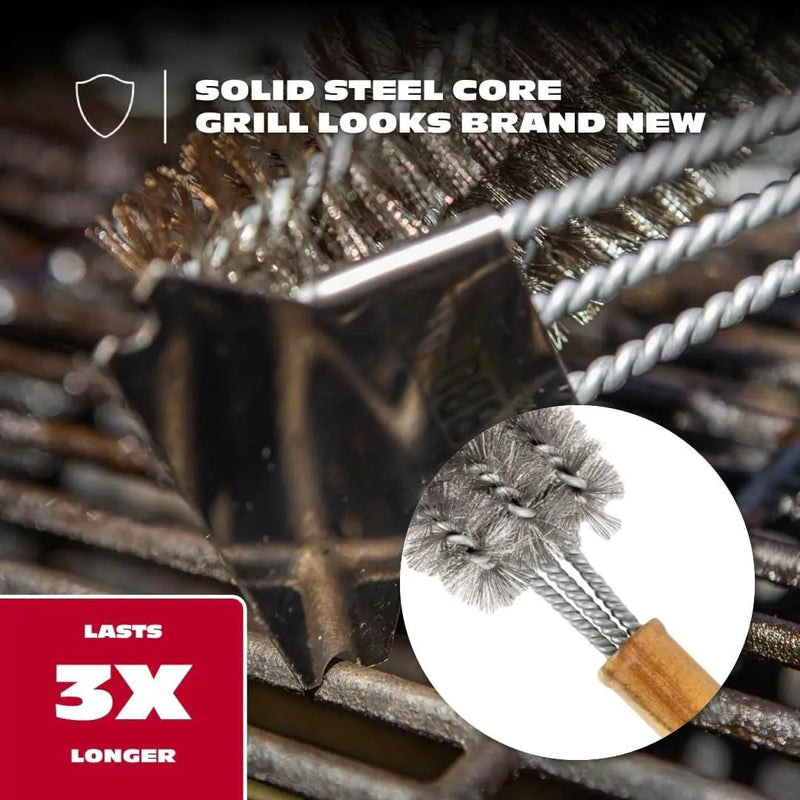 BBQ-AID All Angles BBQ Grill Brush for Outdoor Grill – Cleans All Angles, Large Wooden Handle, and Stainless Steel Bristles - BBQ Brush for Grill Cleaning – Grill Cleaner Brush Safe for BBQ and Grill by GreenHaven Gardens