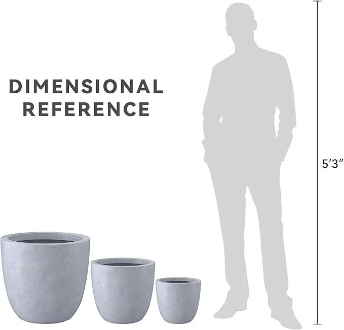 Kante 18",14",10" Dia Concrete Round Planters (Set of 3), Outdoor Indoor Large Planter Pots with Drainage Hole and Rubber Plug for Home Patio Garden, Slate Gray by GreenHaven Gardens