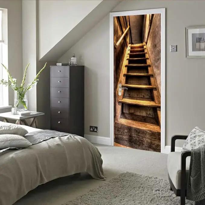 3D Door Stickers Murals Peel and Stick - Wooden Stairs - Door Wallpaper Self-Adhesive Door Decals Removable PVC Waterproof Door Poster for Bedroom Living Room Door 37.4" x 82.7" by GreenHaven Gardens