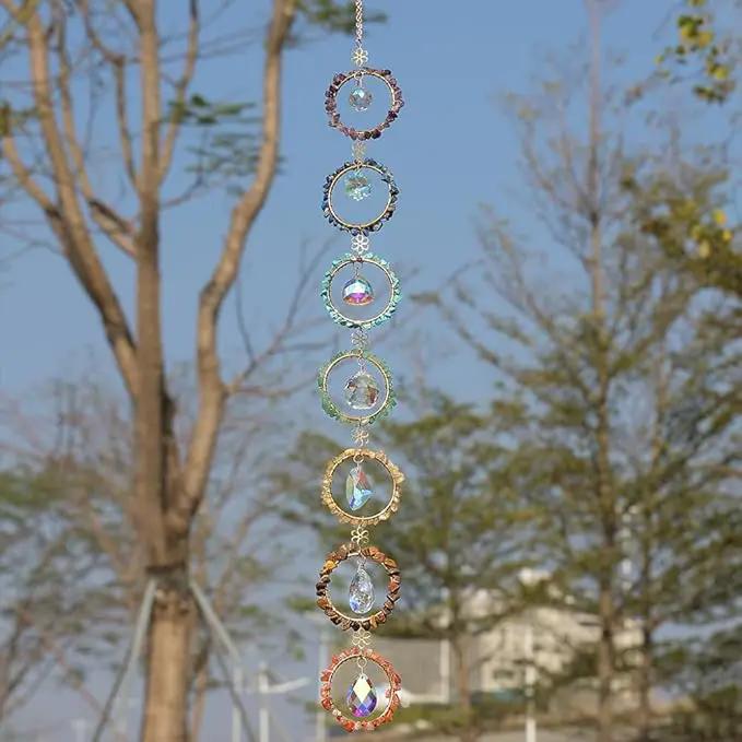 Crystal Sun Catcher Window Hanging 7 Chakra Spheres Gemstone Decor Hanging Ornament Natural Gem Wall Hangings Healing Crystal Decor Handmade Home Window Car Decoration Gift for Mom by GreenHaven Gardens