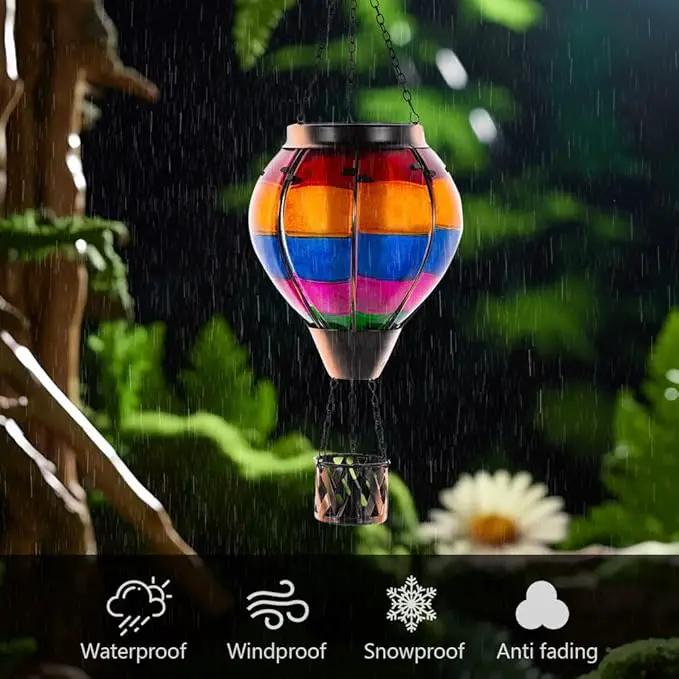 Unique Hot Air Balloon Solar Lantern with Flickering Flame, Handmade Glass Hanging Outdoor Lantern Waterproof Lantern Lamp for Patio, Garden, Porch by GreenHaven Gardens