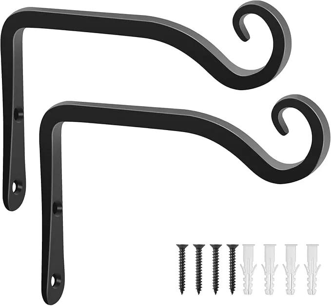Gtongoko 2 Pack 6 Inch Plant Hangers Outdoor Metal Hanging Plant Bracket Bird Feeder Wall Hooks for Hanging Flower Basket, Wind Chimes, Solar Lanterns, Black by GreenHaven Gardens