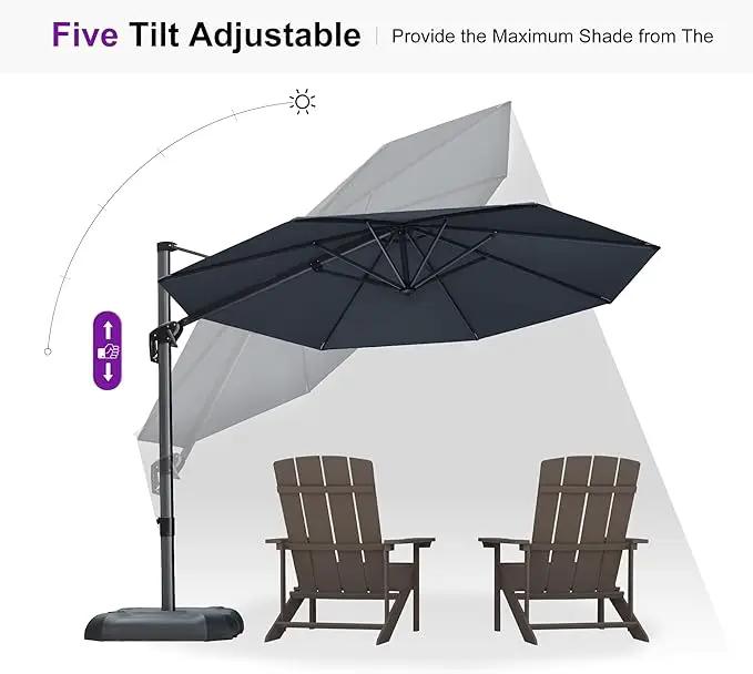 PURPLE LEAF 10 Feet Patio Umbrella with Base Outdoor Cantilever Round Umbrella Aluminum Offset Umbrella with 360-degree Rotation for Garden Deck Pool Patio, Grey by GreenHaven Gardens