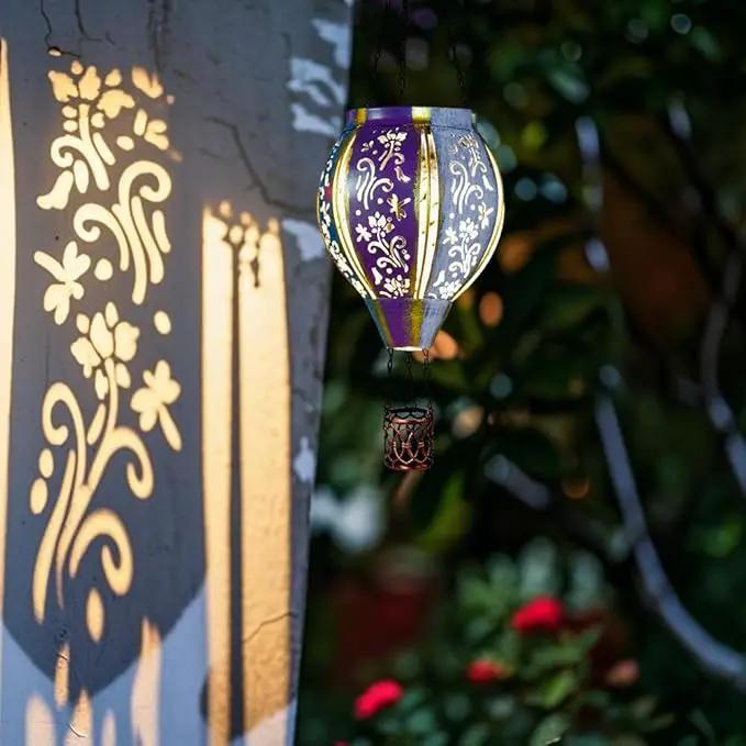 Starsoul Hot Air Balloon Solar Lantern with Flower Projection Metal Outdoor Waterproof Hot Air Balloon Solar Lights Hanging Lantern for Garden Yard Patio Decor by GreenHaven Gardens