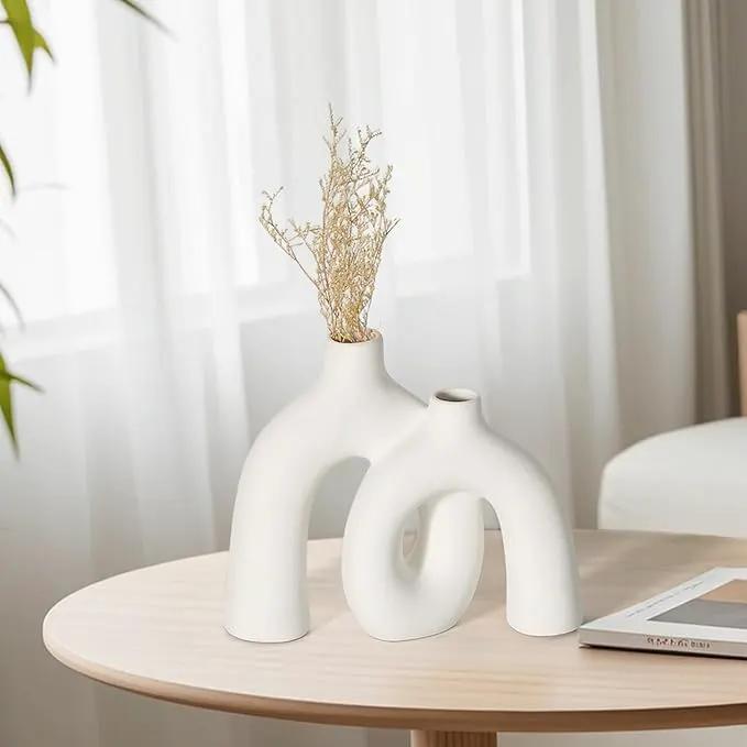 CEMABT Modern Nordic Boho Vase Set - Elegant White Matte Ceramic Home Decor for Living Room, Bookshelf, Mantel, Entryway Table & Console Décor | Shelf Decorations Gift by GreenHaven Gardens