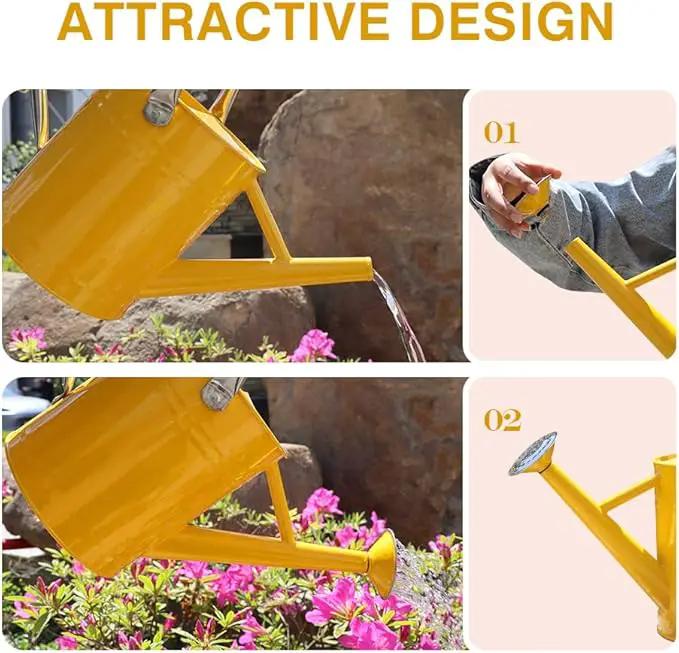 Metal Watering Can, One Gallon Watering Cans Stainless Steel for Outdoor Indoor Garden Plants Watering (Yellow) by GreenHaven Gardens