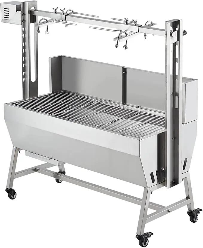 Stainless Steel Electric Pig Rotisserie Grill with Fire Pit & Baffle - 60kg Capacity, 50W Motor for Whole Pig/Lamb, Asador de Puerco Outdoor Camping BBQ by GreenHaven Gardens