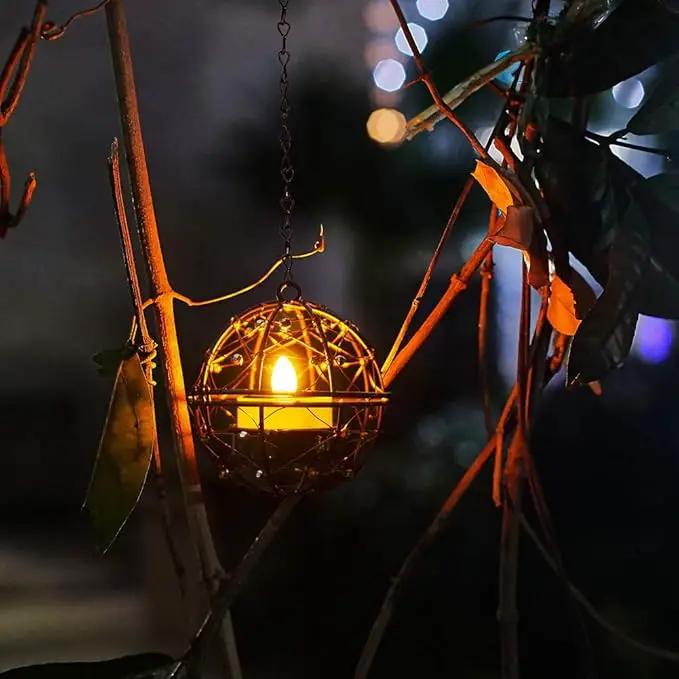 Solar Lights Outdoor Hanging Lanterns, ZHONGXIN Beaded Copper Wire Ball Candle Holder with Solar Tea Lights, Perfect for Home, Garden, Backyard, Pergola, Patio Umbrella, Tree, Window Decor-Set of 4 by GreenHaven Gardens