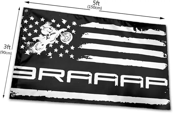 Braaap Motocross Dirt Bike American Flag 3x5 Ft Indoor/Outdoor Yard Garden Lawn Holiday Decoration Banner Sign by GreenHaven Gardens