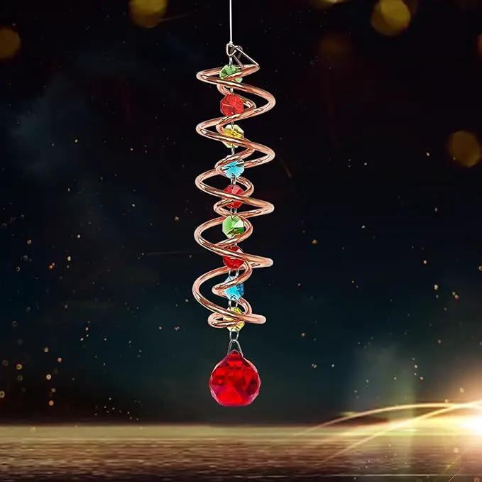 FONMY Gazing Ball Spiral Tail -Decorative Wind Spinner Sun Catcher Rainbow Maker Copper Double-Spiral W/Red Crystal Ball and Chain Crystals Beads for Indoor Outdoor Garden Decoration -14 inch Height by GreenHaven Gardens
