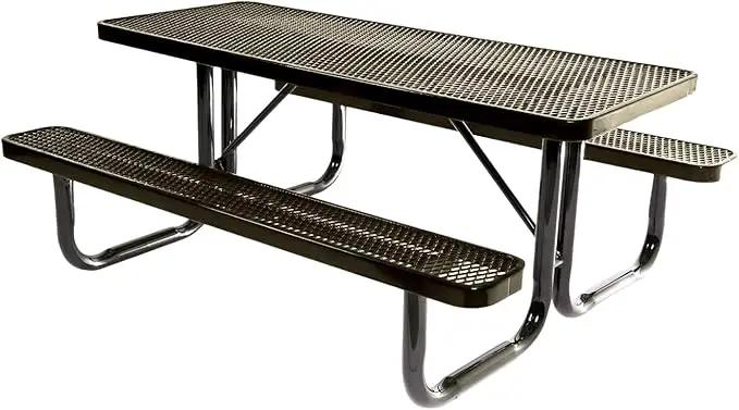 Heavy-Duty Portable Outdoor Picnic Table, Thermoplastic Coated Expanded Metal Commercial-Grade Patio Dining Furniture Made in America (6ft Rectangular, Textured Gold Vein) by GreenHaven Gardens