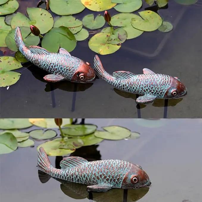 Koi Fish Decor - Set of 2 Antique Koi Fish Garden Statue for Outdoors, Patio and Backyard Decoration by GreenHaven Gardens
