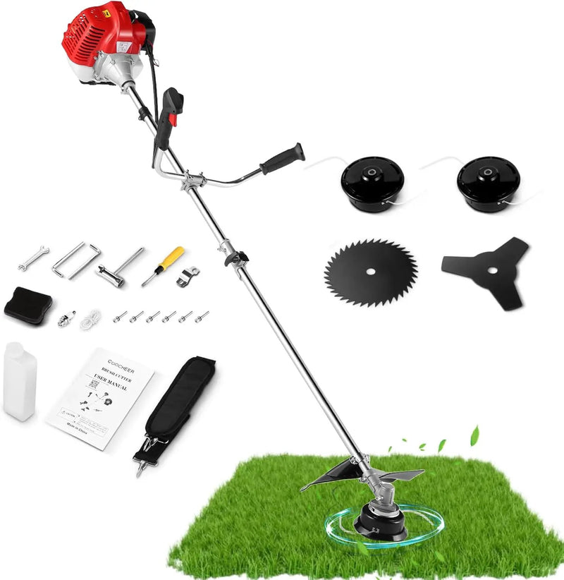 COOCHEER 58cc Gas Weed Eater, 4 in 1 String Trimmer 2-Cycle Gas Powered Brush Cutter Weed Wacker with 18.5’’ Cutting Path, Straight Shaft Weed Trimmer Grass Cutter for Yard, Lawn, Garden Care, Red by GreenHaven Gardens