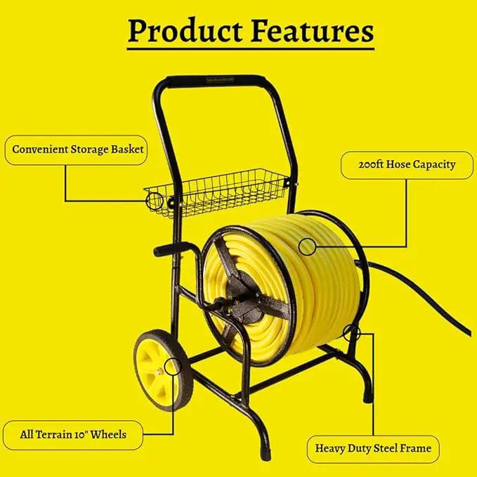 Heavy Duty Hose Cart with Wheels – Garden Hose Holder, Hose Reels for Outside, Metal Hose Reel Cart, 200ft Capacity by GreenHaven Gardens