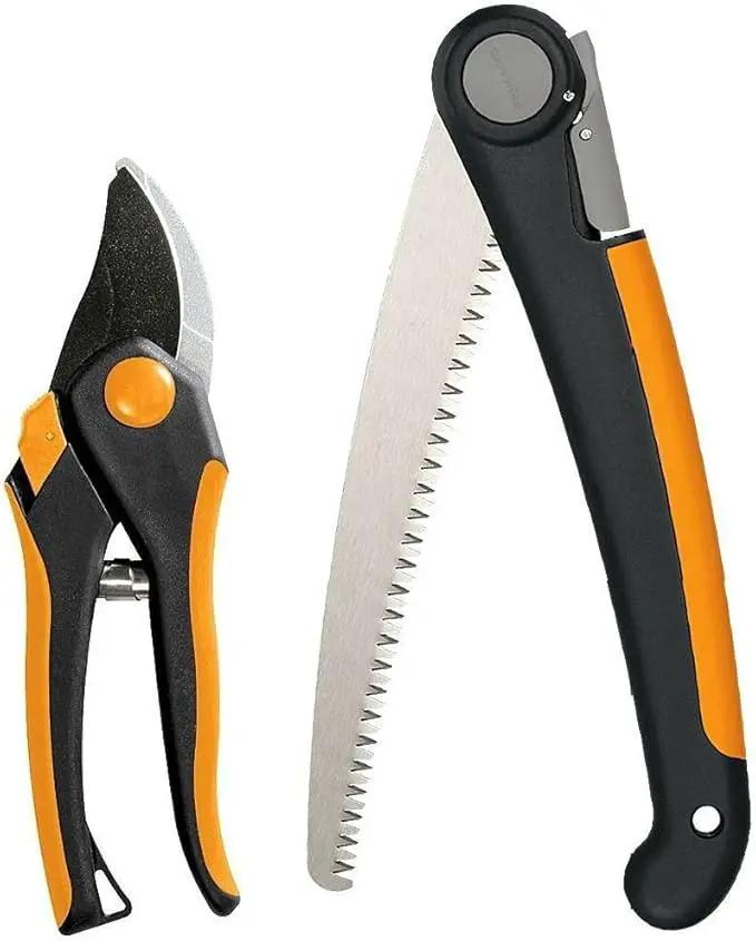 Fiskars Folding Saw and Pruner Set, Garden Clippers, Gardening Scissors with Sharp, Rust Resistant Steel Blade with Folding Pruner Saw with Power Tooth Saw Blade by GreenHaven Gardens