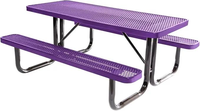 Coated Outdoor Furniture Heavy-Duty Portable Outdoor Picnic Table, Thermoplastic Coated Expanded Metal Commercial-Grade Patio Dining Furniture Made in America (6ft Rectangular, Purple) by GreenHaven Gardens