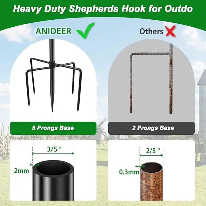 48 Inch Shepherds Hooks for Outdoor, Heavy Duty Bird Feeder Pole with 5 Prong Bases, Garden Hanging Stake for Bird Feeder, Solar Light, Plant Hanger, Wedding Decor, Metal Hanger Hooks, Black, 2 Packs by GreenHaven Gardens
