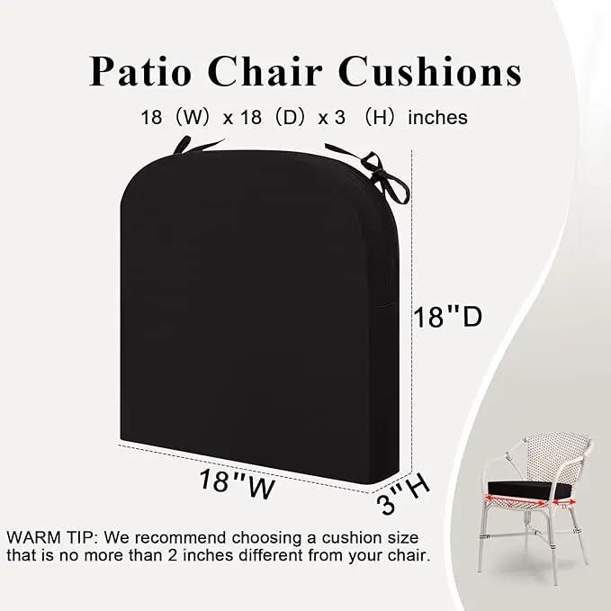 Outdoor Chair Cushions Set of 2, Waterproof Foam Patio Seat Cushions with Ties for Garden Sofa & Dining Furniture, 3-Year Color Fastness, 18x18x3 Inch, Black by GreenHaven Gardens