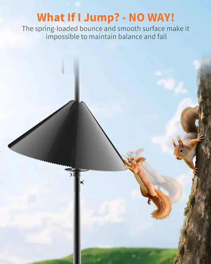 Squirrel Baffle for Bird Feeder Pole - Polycarbonate Bird Feeder Baffle with Stainless Steel Spring for Better Protection, 19 Inch Squirrel Guard for Outside Pole Mount, Metal Buckle by GreenHaven Gardens