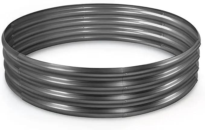 Land Guard Galvanized Raised Garden Bed, Planter Raised Garden Beds Outdoor, Round Clearance Raised Garden Beds for Gardening Vegetables 4x4x1ft (Gray)…… by GreenHaven Gardens