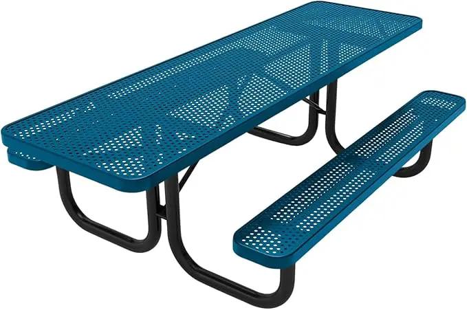 Coated Outdoor Furniture Heavy-Duty Portable ADA-Compliant Outdoor Picnic Table, Punched Steel Patio Dining Furniture Made in America (8ft Rectangular, Both-Side Handicap, Light Blue) by GreenHaven Gardens