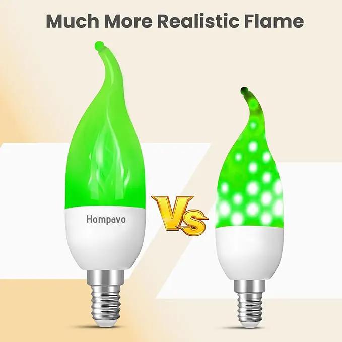 Hompavo 【Upgraded LED Flame Light Bulbs, 3 Modes Flickering Light Bulbs, E12 Chandelier Base Candle Fire Light Bulb for Halloween Christmas Party Porch Indoor & Outdoor Home Decoration, Green 6 Pack by GreenHaven Gardens