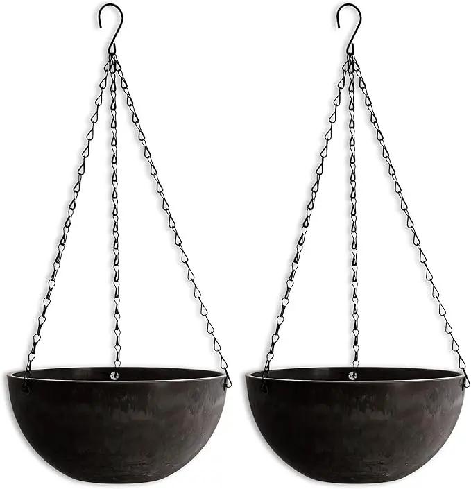 DEAYOU 2 Pack Resin Hanging Planters for Indoor Plants, 10" Hanging Flower Pots with Drainage Holes, Hanging Baskets with Chain and Hook for Garden, Outdoor, Balcony Decor (Marble Pattern) by GreenHaven Gardens
