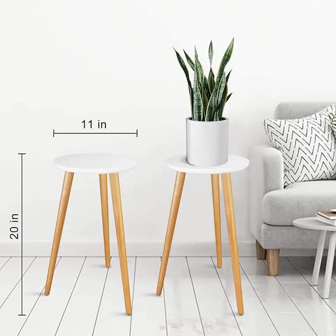 Uneedem Indoor Plant Stand - Mid Century Wooden Plant Table, Tall Holder for Flower Pots, Small Round End Table (A3-White, High: 20.5") by GreenHaven Gardens
