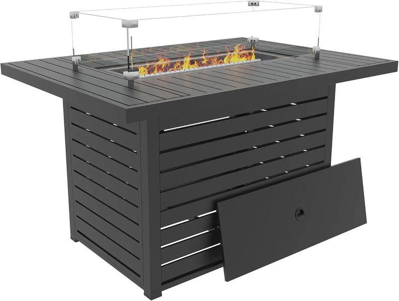 43.3 inch Outdoor Propane Fire Pit 2 in 1 Firepit Table Gas Fire Pit Table with Lid, Glass Wind Guard Rectangle Gas Firepit Table for Garden/Patio, CSA Certification (Dark Grey) by GreenHaven Gardens