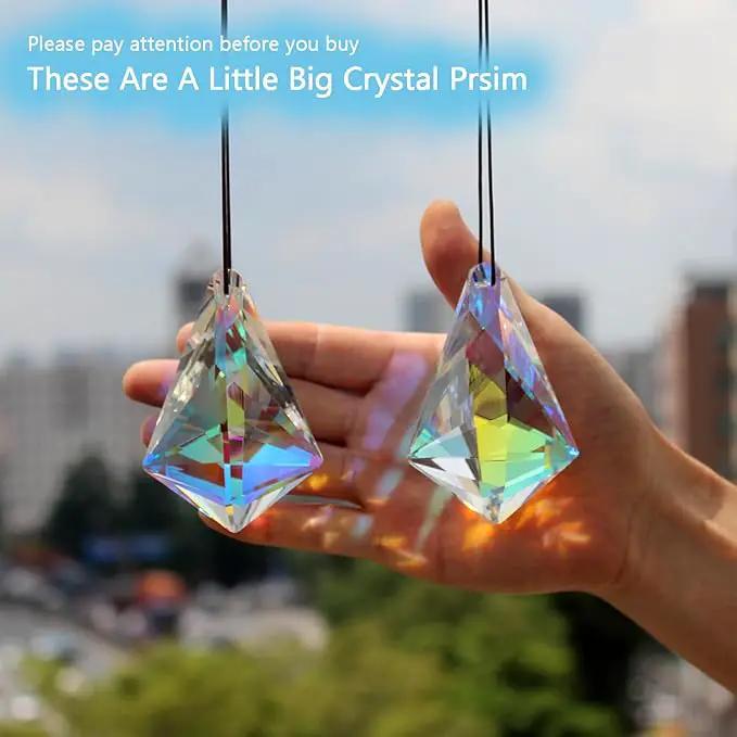 2PCS 5" Large Crystal Sun Catcher Prisms, STINO Hanging Suncatchers with Glass Prism, Rainbow Maker for Windows, Balcony, Kitchen, Garden Decoration (1, Chunky Cone 2Pcs) by GreenHaven Gardens