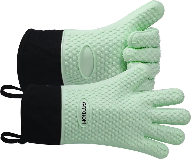 GEEKHOM BBQ Gloves Heat Resistant Oven Mitts - Silicone Grilling Gloves with 13.7" Arm Protection - Waterproof Pot Holder Non-Slip for Men & Women, Kitchen Outdoor Cooking, Baking, Camping, Mint Green by GreenHaven Gardens
