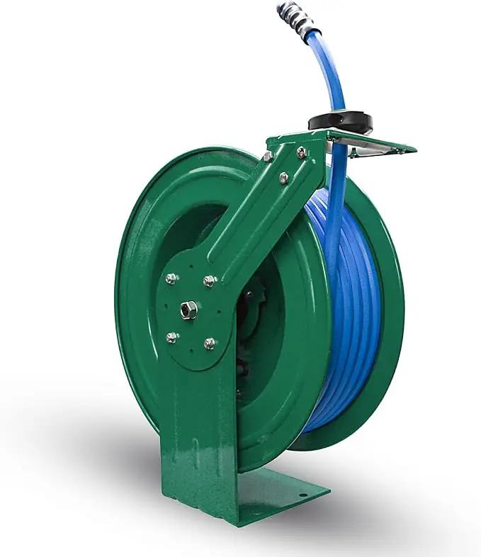 Auto Retractable Water Hose Reel with Hot & Cold Water Rubber Garden Hose, Spray Nozzle - Ultra Light, Super Strong with 6' Lead-in Hose (3/4” x 50’ Green) by GreenHaven Gardens
