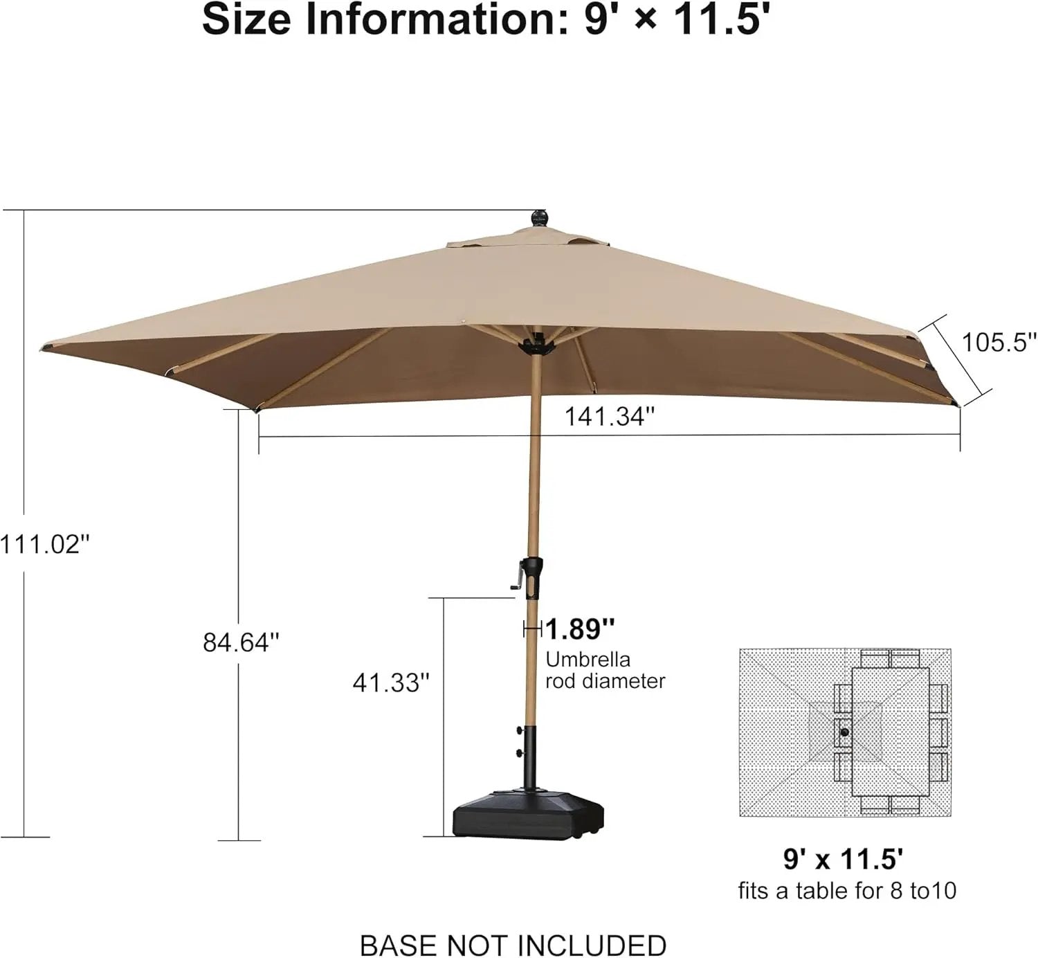 PURPLE LEAF 9' x 11.5' Patio Umbrella Outdoor Table Umbrella Rectangular Aluminum Market Umbrella with 8 Sturdy Ribs & Crank Outdoor Umbrellas for Garden Deck Patio, Taupe by GreenHaven Gardens