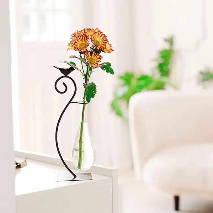 Marbrasse Desktop Glass Planter Hydroponics Vase,Planter Bulb Vase with Holder for Home Decoration,Modern Creative Bird Plant Terrarium Stand, Scindapsus Container (Water Drop Vase) by GreenHaven Gardens