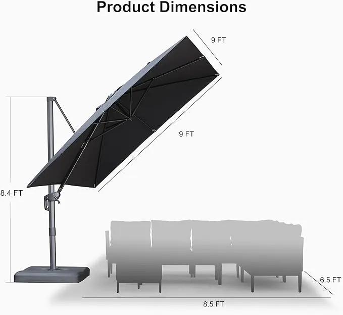 PURPLE LEAF 9 FT Cantilever Patio Umbrella Outdoor Aluminum Offset Square Umbrella with 3 Years Fade Resistance Recycled Fabric and 360-degree Rotation for Deck Pool Garden, Graphite Grey by GreenHaven Gardens