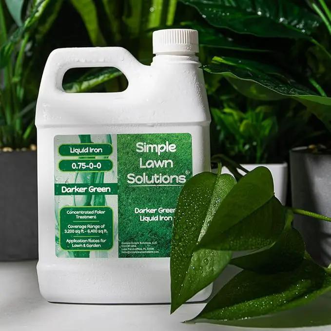 Simple Lawn Solutions - Liquid Iron Fertilizer Darker Green - Chelated Micronutrients - Concentrated Green Booster for Turf Grass, Indoor Plants and Outdoor Garden (32 Ounce) by GreenHaven Gardens