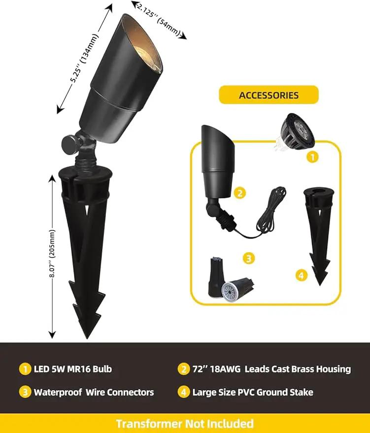 COLOER Brass Low Voltage Landscape Spotlight(Black) 6-Pack with 5W Aluminum Housing MR16 LED Bulb 2700K 450LM CRI85+,12V AC/DC Outdoor Uplighting, Directional Garden Patio Spot Up Light(101B-Black) by GreenHaven Gardens