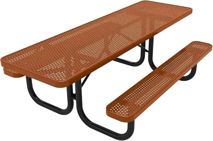 Heavy-Duty Portable ADA-Compliant Outdoor Picnic Table, Punched Steel Patio Dining Furniture Made in America (8ft Rectangular, Both-Side Handicap, Textured Copper) by GreenHaven Gardens
