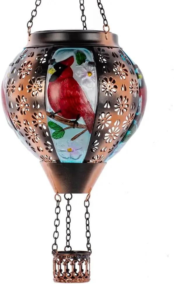 DREAMSOUL Cardinal Hot Air Balloon Solar Lantern, Metal Solar Lantern with Flickering Flame, Solar Lanterns Outdoor Waterproof for Lawn Patio Decor Christmas Gifts by GreenHaven Gardens