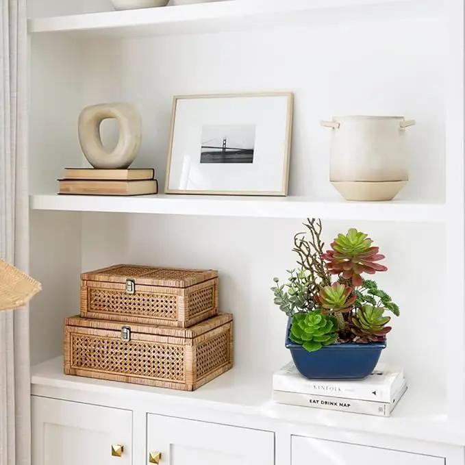 Small Faux Plant Assorted Fake Succulents Plants with Glazed Ceramic Pot Faux Succulents Arrangement Cement Potted Desk Plants Small Fake Plants for Home Table Office Bathroom Shelf Living Room Decor by GreenHaven Gardens