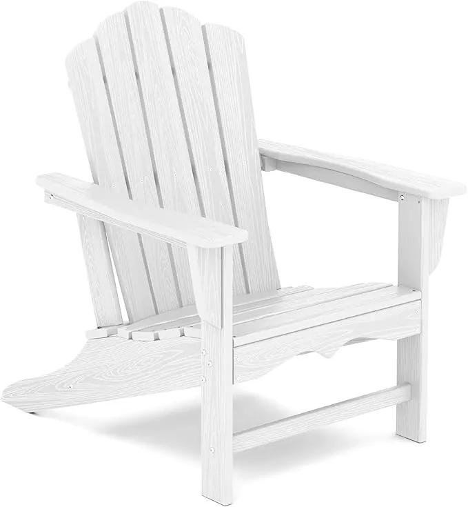 KINGYES HDPE Adirondack Chair, Classic All-Weather Outdoor Patio Adirondack Chair, White by GreenHaven Gardens