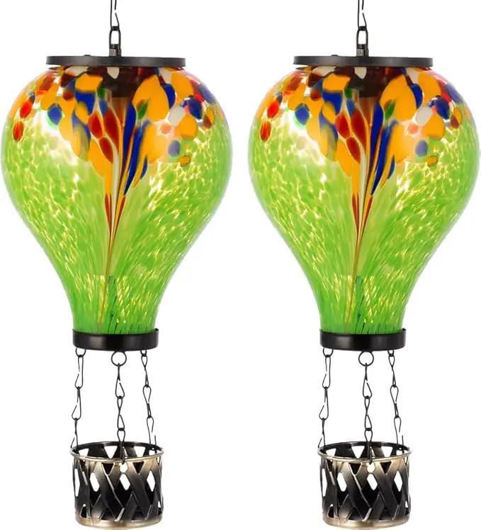 Starsoul 2 PC Hot Air Balloon Solar Lantern Tie-Dye Style Glass Outdoor Hanging Solar Hot Air Balloon Lantern with Flame Light Waterproof for Garden Yard Patio Decor by GreenHaven Gardens