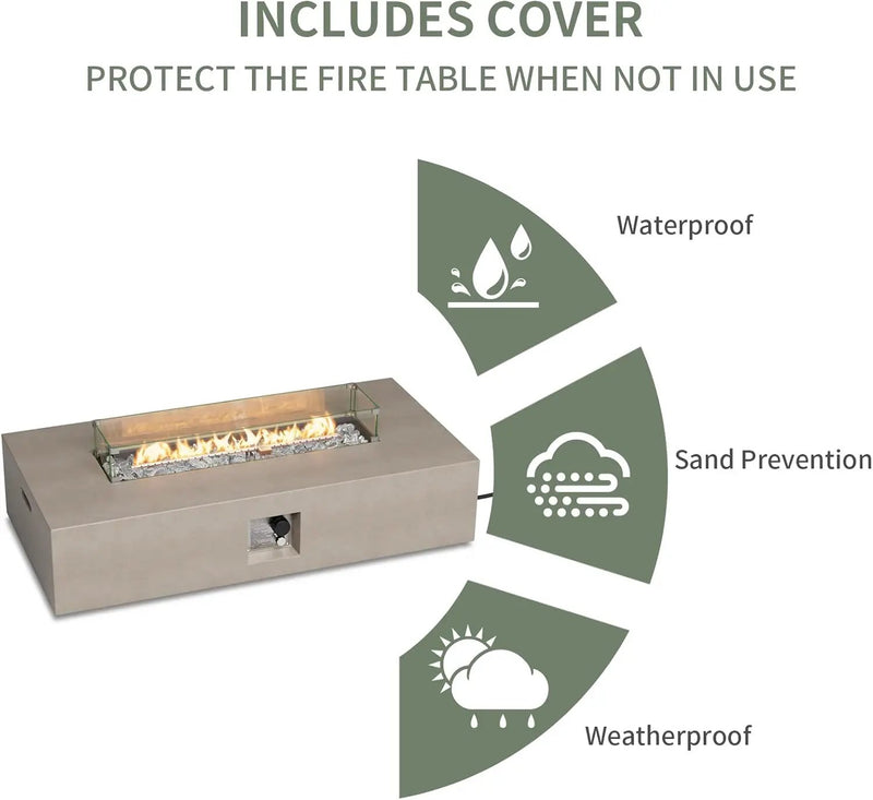 COSIEST Outdoor Propane Fire Pit Table, 56-inch x 28-inch Rectangle Gray Concrete-Like Finish, CSA Certified, 50,000 BTU Stainless Steel Burner w Transparent Gray Fire Glass, Wind Guard, Raincover by GreenHaven Gardens