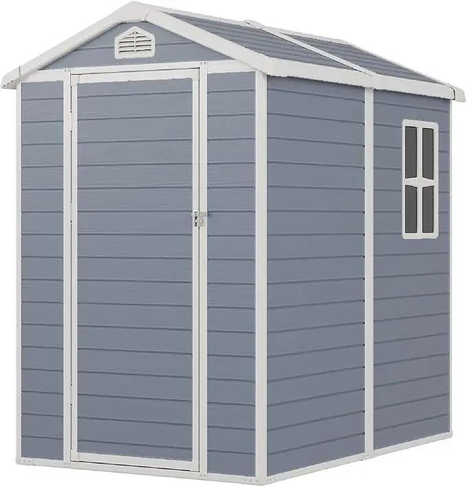 Storage Shed Plastic Outdoor Storage Shed Waterproof Container House with Lockable Door and Transparent Window for Garden, Lawn, Backyard, Patio (6x4FT) by GreenHaven Gardens