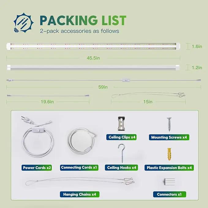 FREELICHT 2 Pack 4FT LED Grow Light, 40W (250W Equivalent), Full Spectrum Sunlight Growing Lamp Fixture, Linkable Hanging Plant Light for Hydroponic Indoor Plants Seeding, Plug-in with On/Off Switch by GreenHaven Gardens